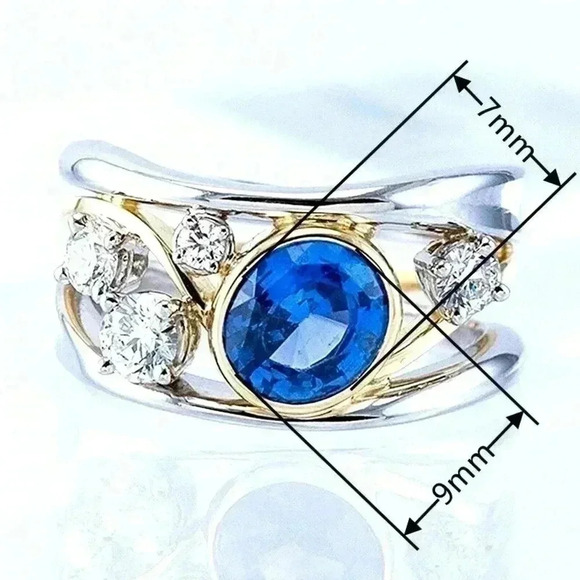 Gorgeous 14k Gold 925 Silver Blue Sapphire Diamond Ring - Picture 2 of 7